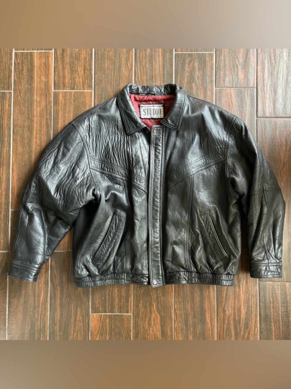 Europe Craft Studio Concepts Mens Black Leather Bomber Vintage Jacket Size xxl